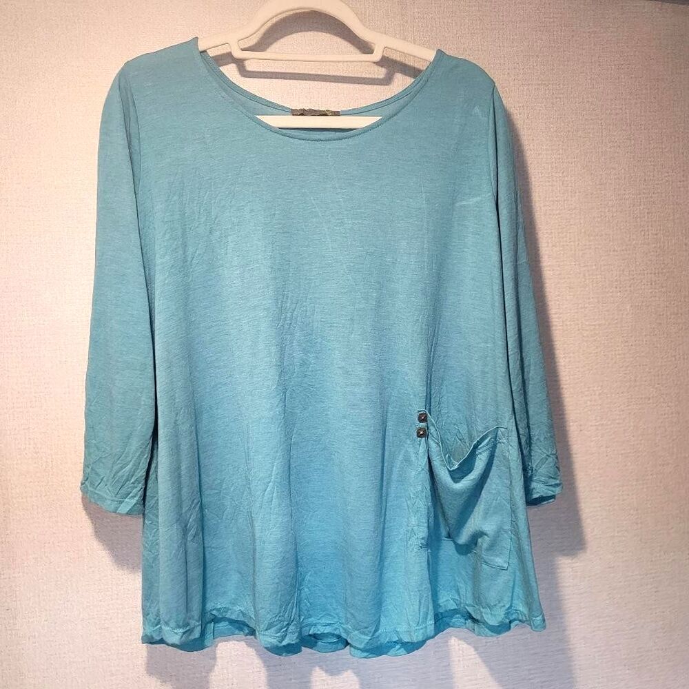 Chalet Et Ceci Teal Green Bamboo Blend Top Size Large Oversized Lagenlook USA